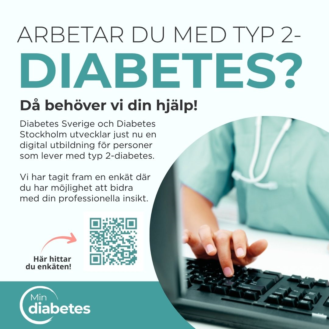 Hand på tangentbord med texten Arbetar du med typ 2-diabetes